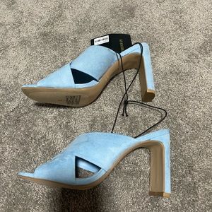 Baby blue suede mules